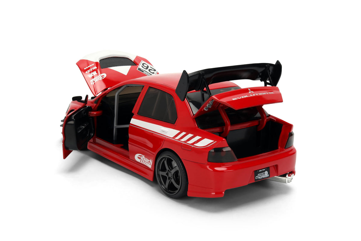 Jada Toys JDM Tuners 1:24 Scale Die-Cast Mitsubishi Lancer Evolution IX – Opening Doors, Detailed Interior, Rubber Tires, Collectible for Ages 8+(Red)
