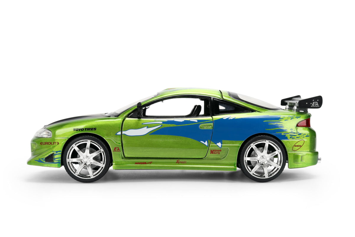 Jada Toys Fast & Furious 1:24 Scale Anniversary Edition 1995 Mitsubishi Eclipse Die-Cast Car with Brush Metal Finish – Collector Display Model
