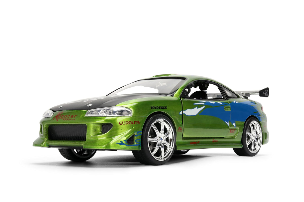 Jada Toys Fast & Furious 1:24 Scale Anniversary Edition 1995 Mitsubishi Eclipse Die-Cast Car with Brush Metal Finish – Collector Display Model