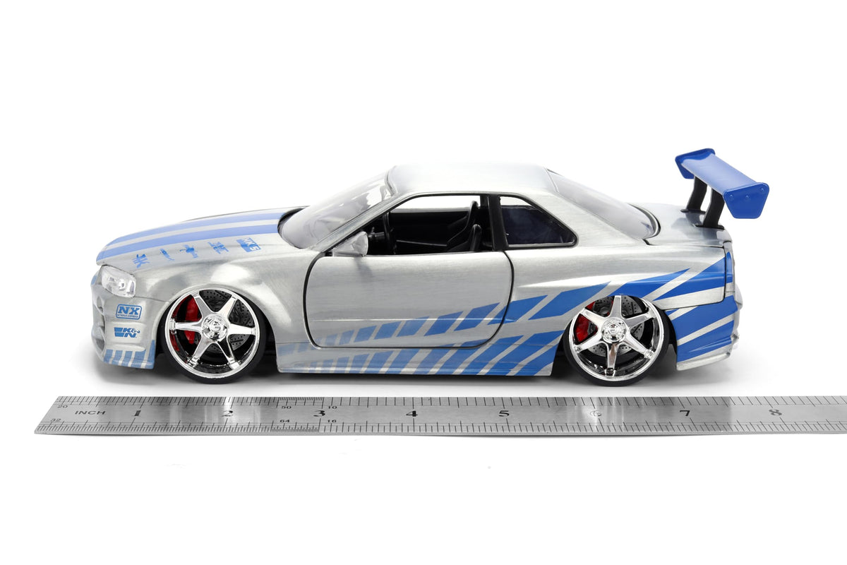 Jada Toys Fast & Furious 1:24 Scale Anniversary Edition 2002 Nissan Skyline GT-R (BNR34) Die-Cast Car with Brush Metal Finish – Collector Hobby Exclusive