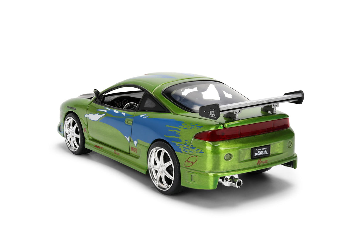 Jada Toys Fast & Furious 1:24 Scale Anniversary Edition 1995 Mitsubishi Eclipse Die-Cast Car with Brush Metal Finish – Collector Display Model