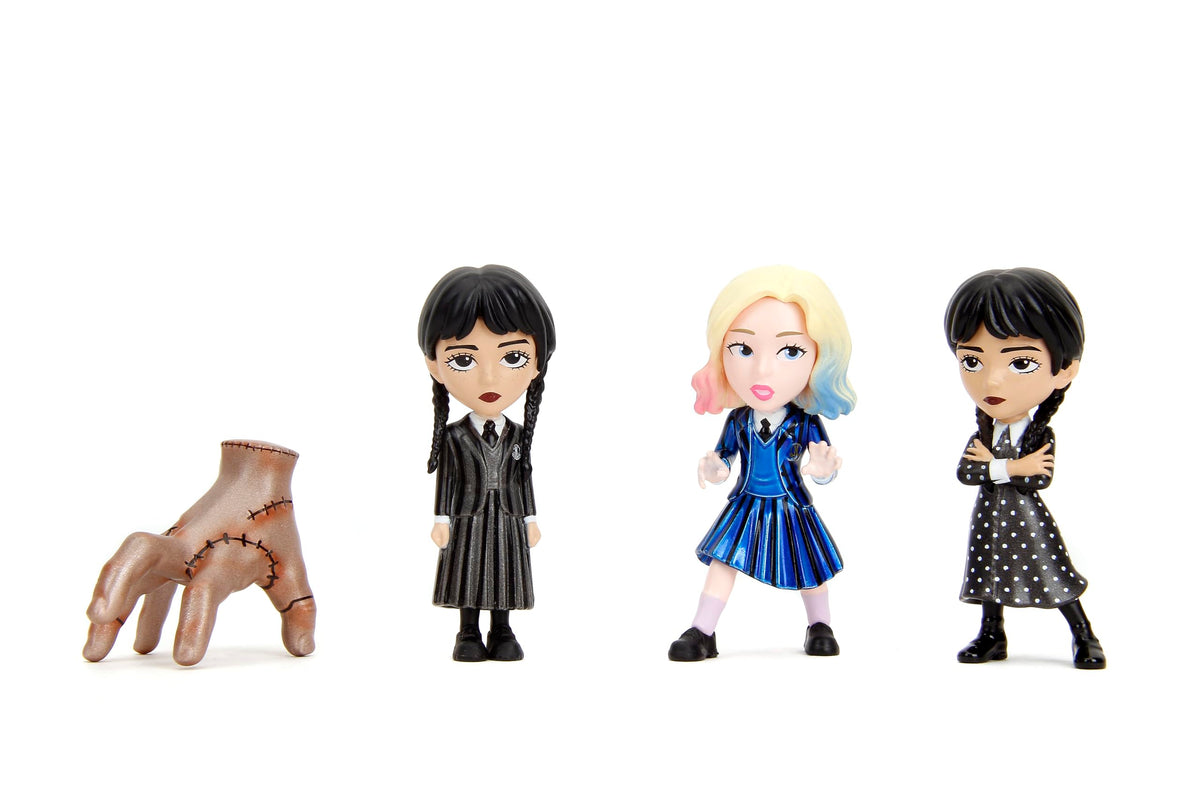 Jada Wednesday 2.5" Metalfigs 4-Pack – Durable Die-Cast Collectible Figurines – Includes Wednesday, Enid, Thing, Morticia – Ages 8+ – Vibrant Color Details, for Collectors & Fans