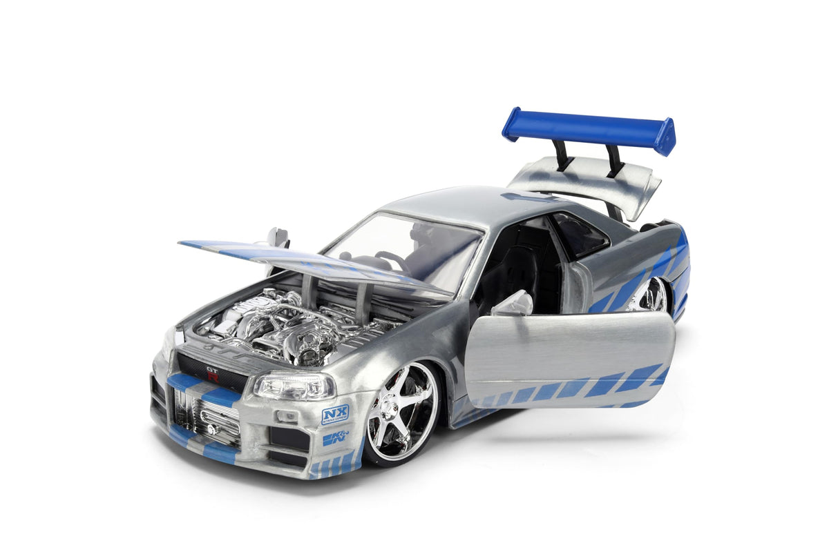Jada Toys Fast & Furious 1:24 Scale Anniversary Edition 2002 Nissan Skyline GT-R (BNR34) Die-Cast Car with Brush Metal Finish – Collector Hobby Exclusive