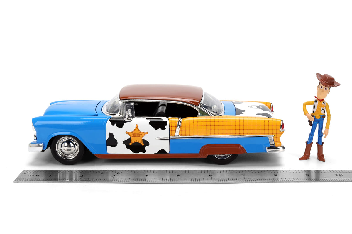 Jada Toy Story Woody 1955 Chevrolet Bel Air Die-Cast Car with Figure 1:24 Scale – Hollywood Rides Collectible Toys