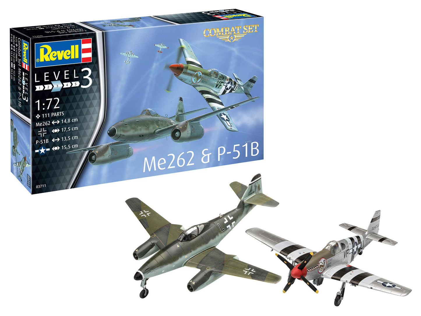 Revell RV03711 03711 Combat Set Me262 & P-51B Mustang Plastic Model kit 1:72 Scale, Unpainted – Toy