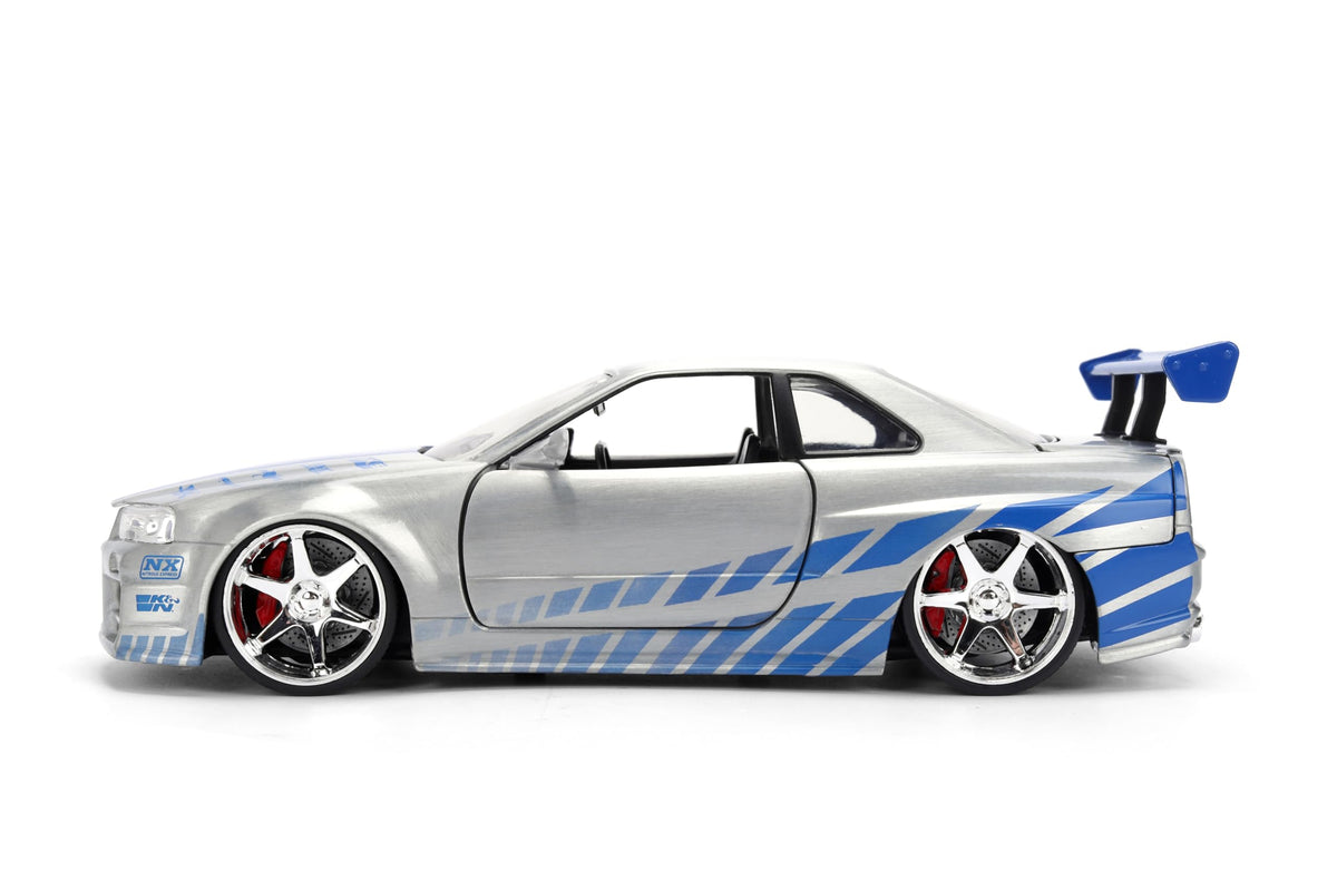Jada Toys Fast & Furious 1:24 Scale Anniversary Edition 2002 Nissan Skyline GT-R (BNR34) Die-Cast Car with Brush Metal Finish – Collector Hobby Exclusive
