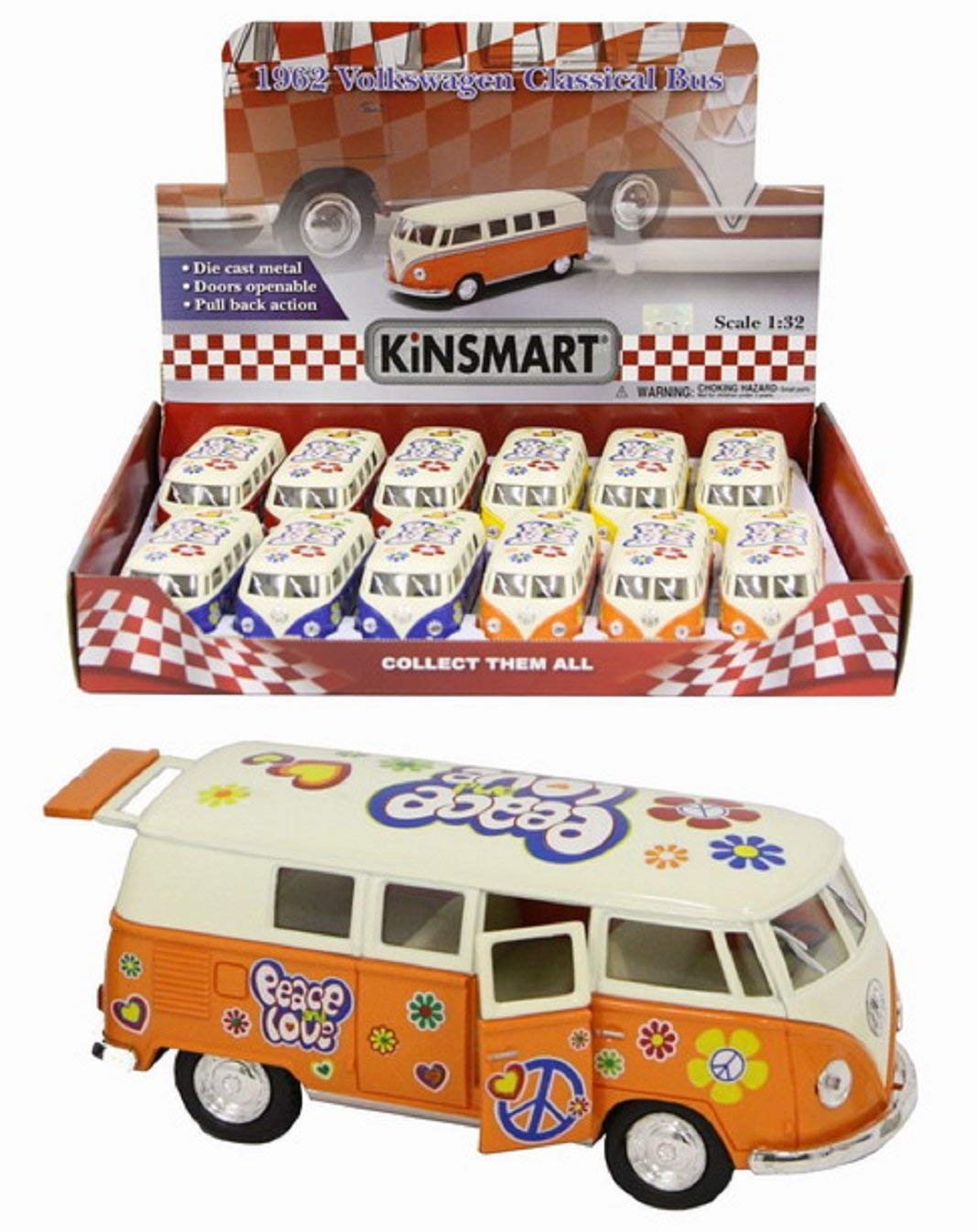 Set of 4: 5" Classic 1962 Volkswagen Van with Decal 1:32 Scale (Green/Maroon/Red/Yellow)
