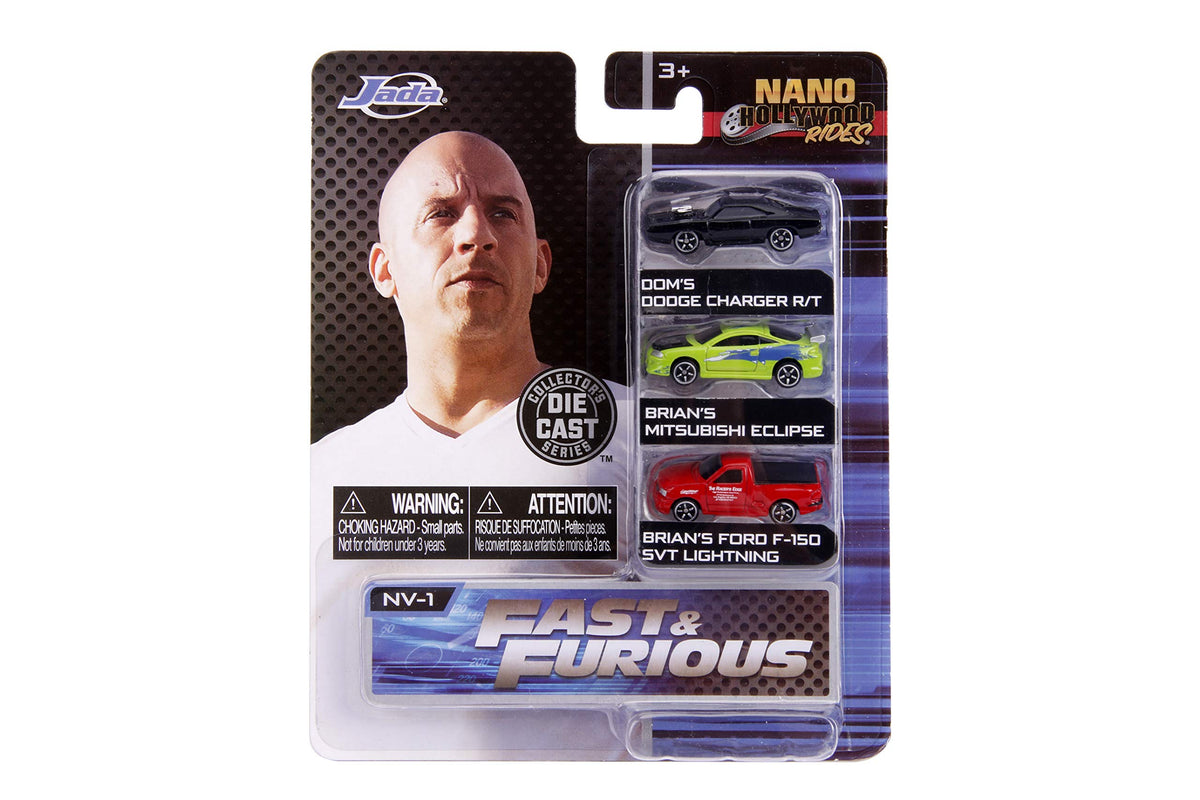 Jada Fast & Furious 1.65" Nano 3-Pack Die-cast Cars, Toys for Kids and Adults