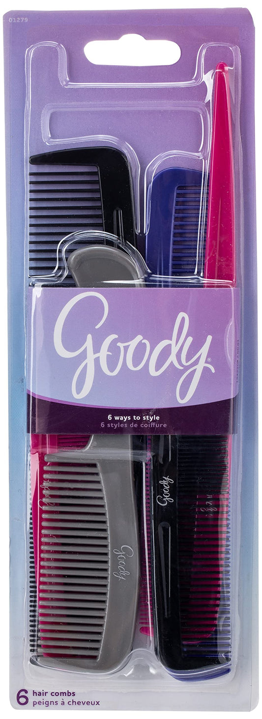 Goody - Hair Products Family Set of 6 Combs - Assorted Colors - 1 Pack – Beauty