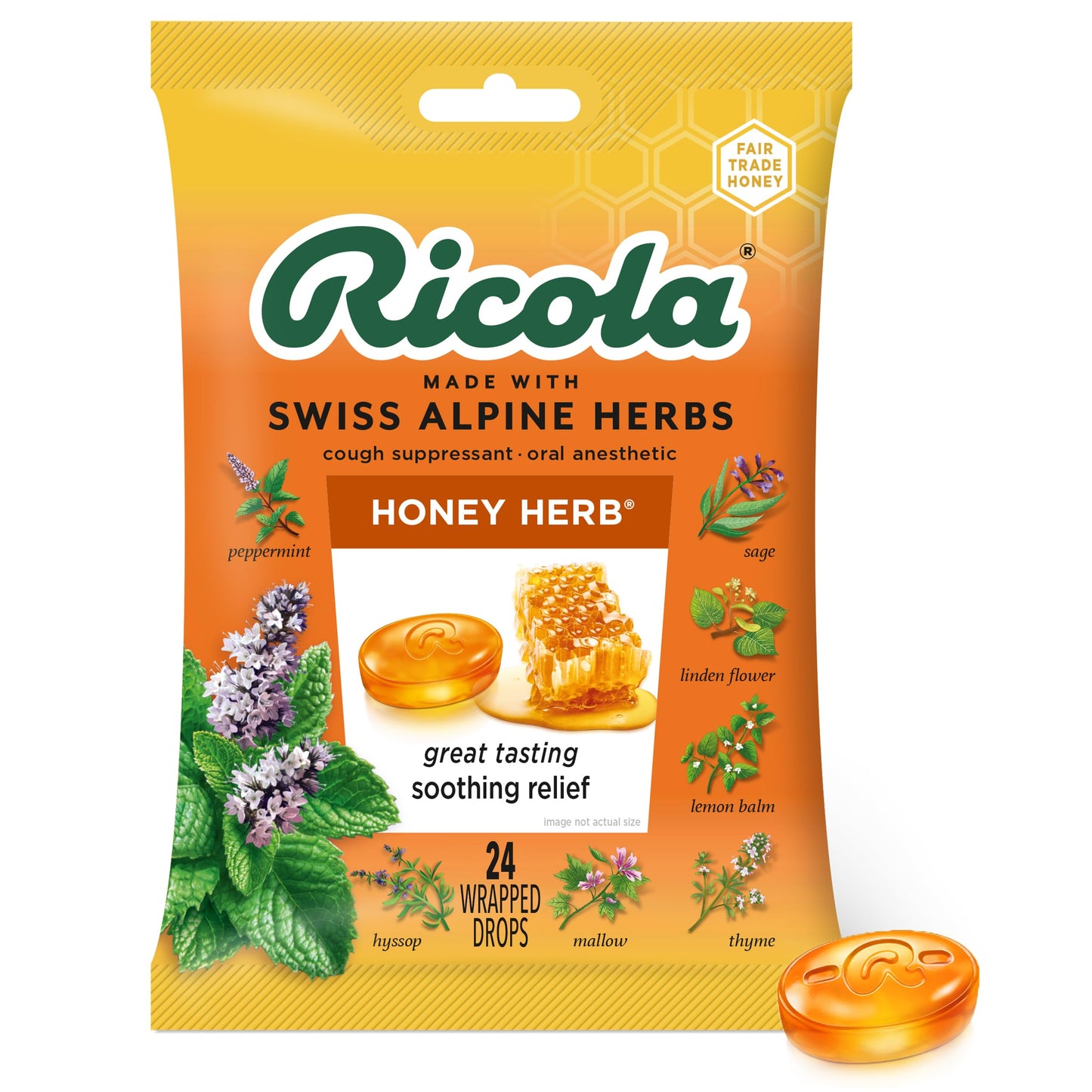 Ricola Natural Herb Cough Suppressant & Throat Drops, Honey Herb, 24 Drops, 1 count – Drugstore