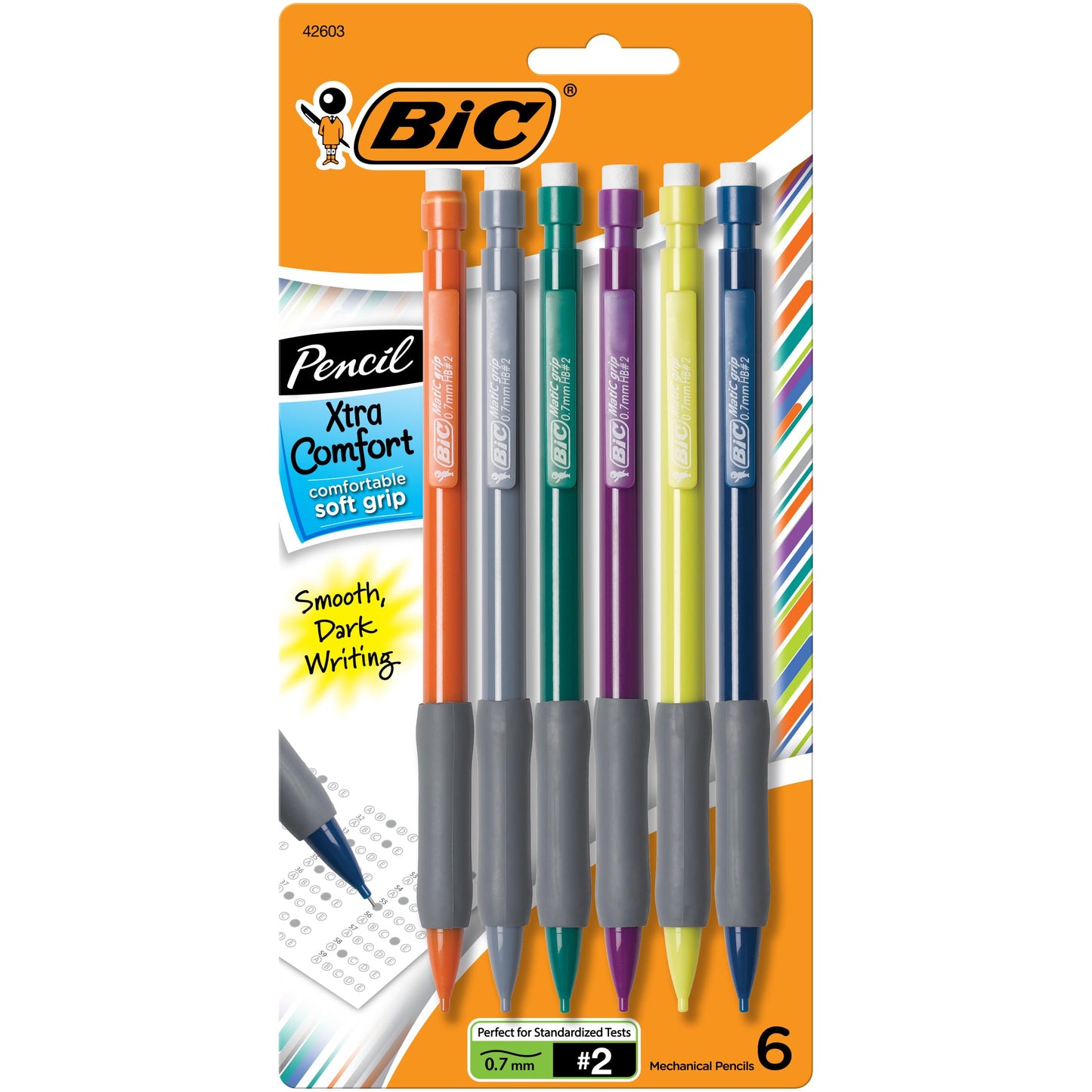 BIC Xtra Comfort Mechanical Pencils with Erasers, Medium Point (0.7mm), 6-Count Pack, Bulk Mechanical Pencils for School or Office Supplies – Toy
