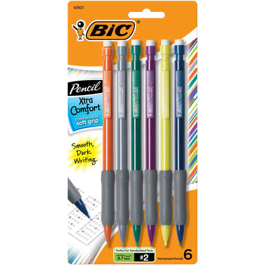 BIC Xtra Comfort Mechanical Pencils with Erasers, Medium Point (0.7mm), 6-Count Pack, Bulk Mechanical Pencils for School or Office Supplies – Toy