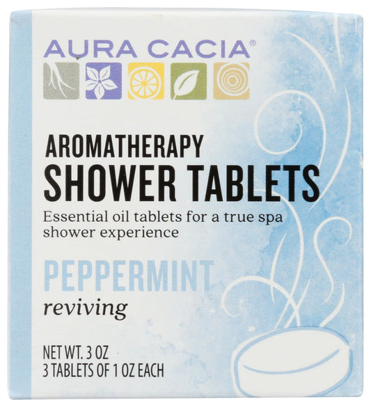 Aura Cacia Peppermint Shower Tablets - Reviving Aromatherapy Steamers with Pure Essential Oils - Energizing Morning Shower Experience | 3 Ounce (Pack of 3) – Beauty