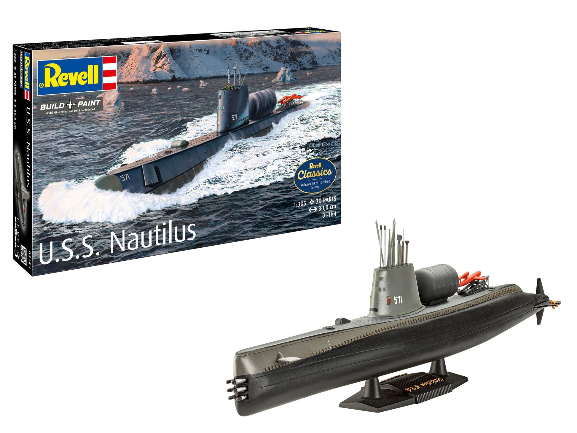 Revell 05184 U.S.S. Nautilus 1:305 Scale - Unbuilt/Unpainted Plastic Model Kit – Toy