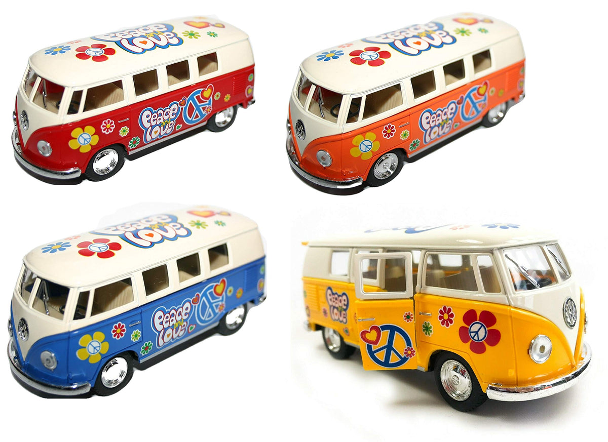 Set of 4: 5" Classic 1962 Volkswagen Van with Decal 1:32 Scale (Green/Maroon/Red/Yellow)