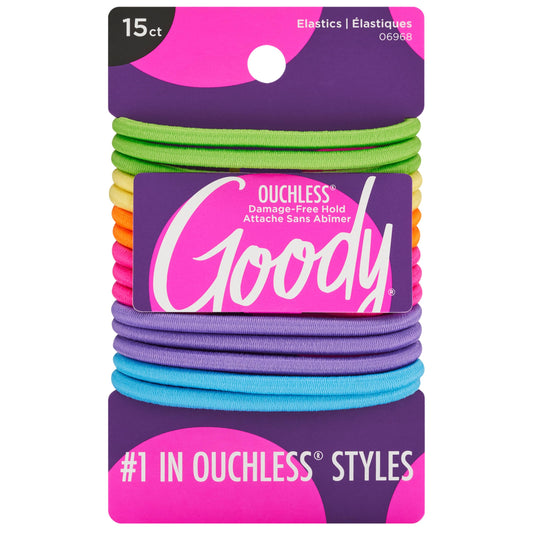 Goody Kids Ouchless Elastic Hair Tie - 15 Count, Assorted Neon Colors - Pain-Free Hair Accessories for Men, Women, Boys, and Girls - for Long Lasting Braids, Ponytails – Beauty