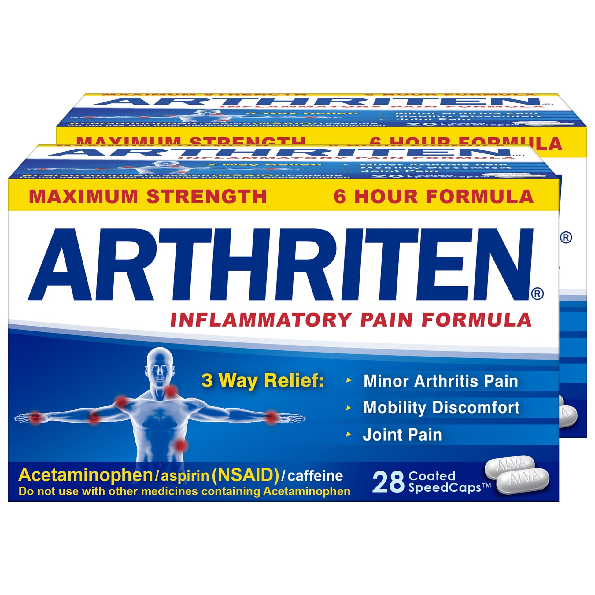 Arthriten Inflammatory Pain Formula - Maximum Strength - 6 Hour Formula - 28 Caplets (Pack of 2) – Drugstore