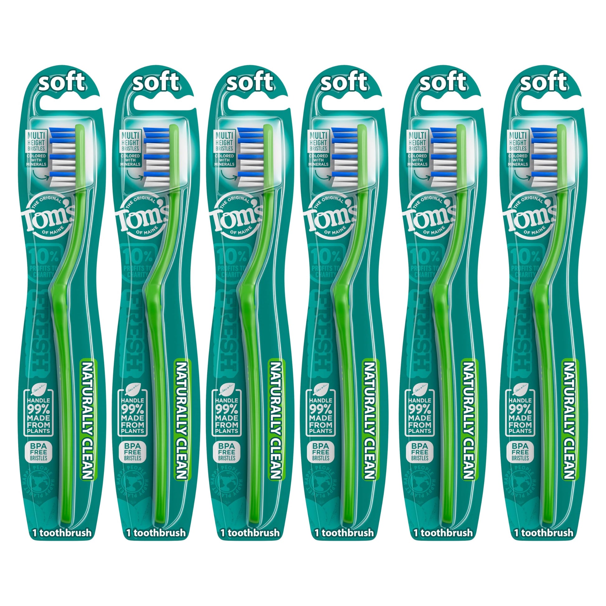 Tom's of Maine Naturally Clean Toothbrush, Soft, 6-Pack – Beauty