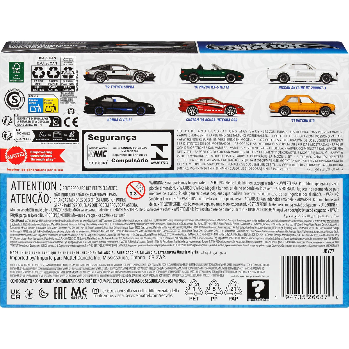 Hot Wheels 1:64 Scale Die-Cast Toy Cars, Set of 6 Japanese Vehicles with Elevated Deco (Styles May Vary)
