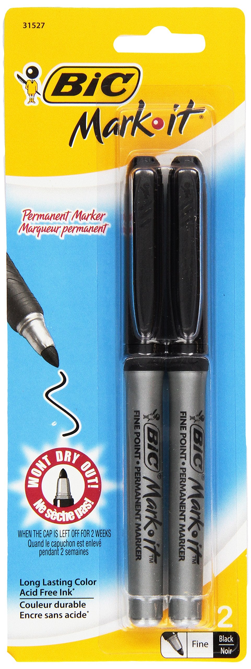 BIC Mark-It Permanent Marker, Fine Point, Black, 2 ct – Office Product