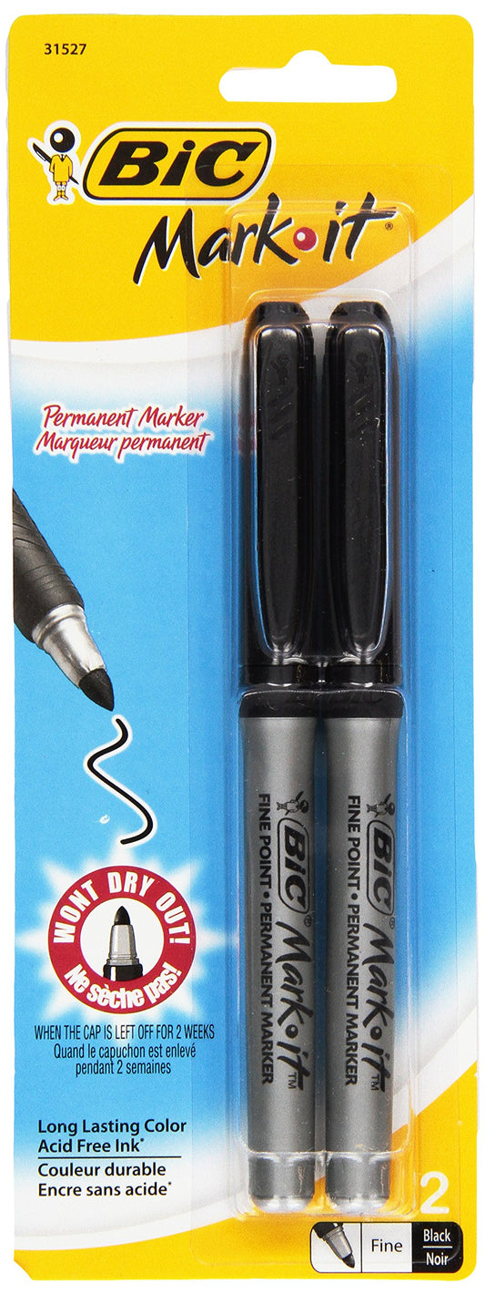 BIC Mark-It Permanent Marker, Fine Point, Black, 2 ct – Office Product